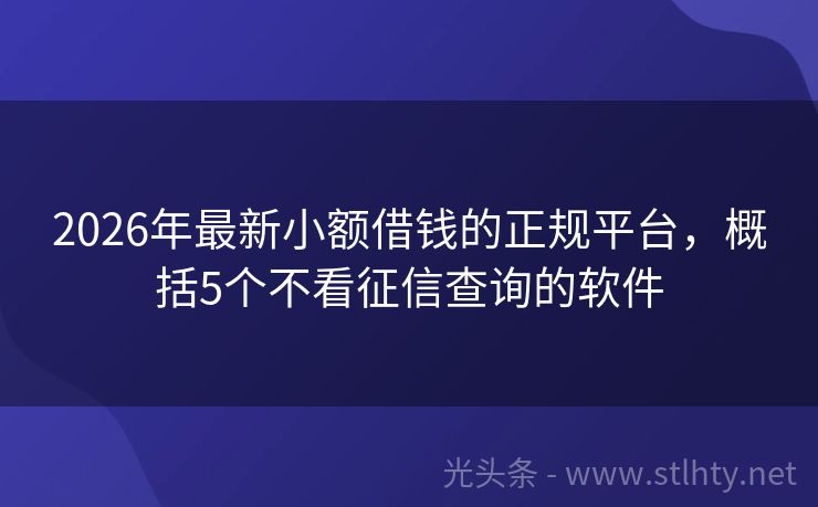 2026年最新小额借钱的正规平台，概括5个不看征信查询的软件