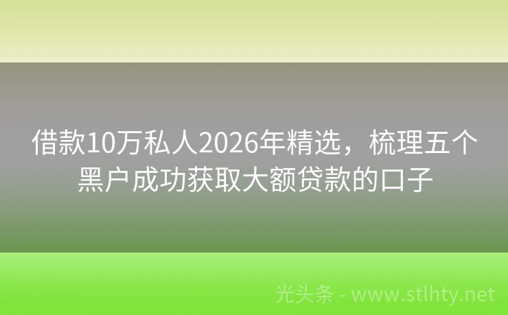 借款10万私人2026年精选，梳理五个黑户成功获取大额贷款的口子