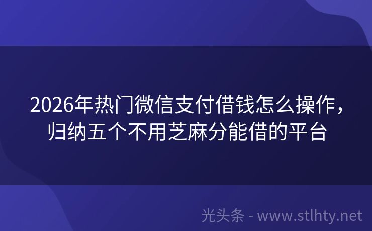 2026年热门微信支付借钱怎么操作，归纳五个不用芝麻分能借的平台