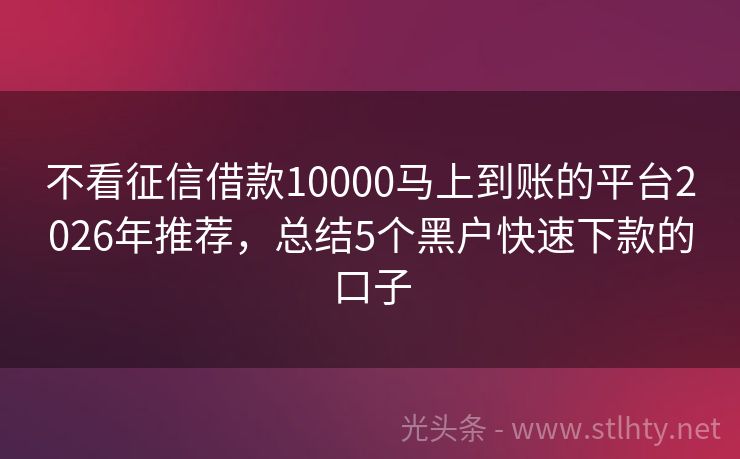 不看征信借款10000马上到账的平台2026年推荐，总结5个黑户快速下款的口子