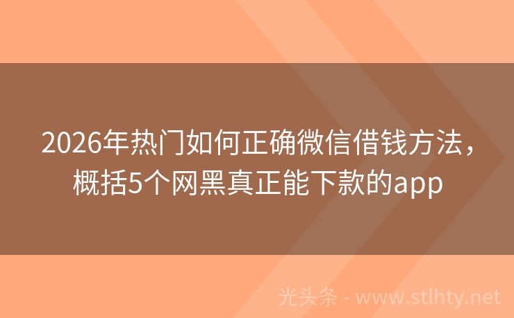 2026年热门如何正确微信借钱方法，概括5个网黑真正能下款的app