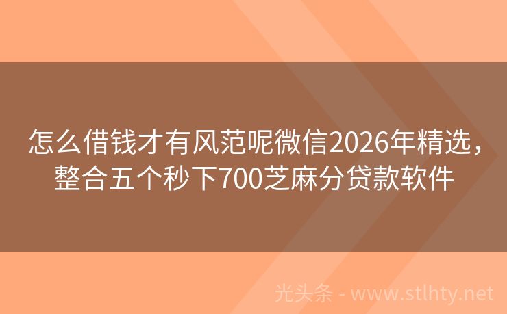怎么借钱才有风范呢微信2026年精选，整合五个秒下700芝麻分贷款软件