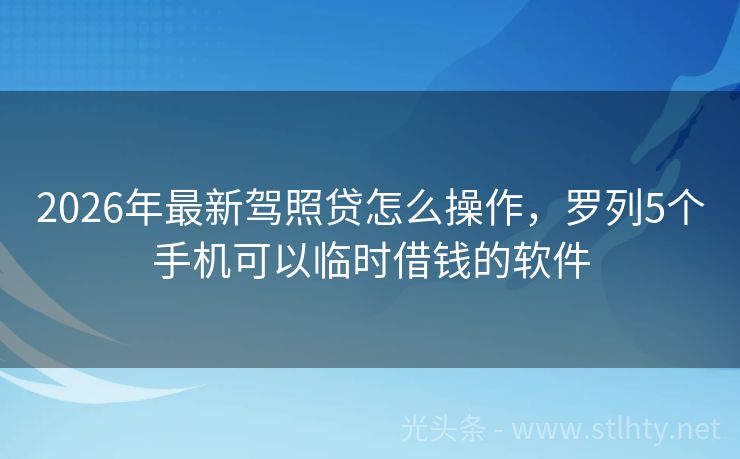 2026年最新驾照贷怎么操作，罗列5个手机可以临时借钱的软件