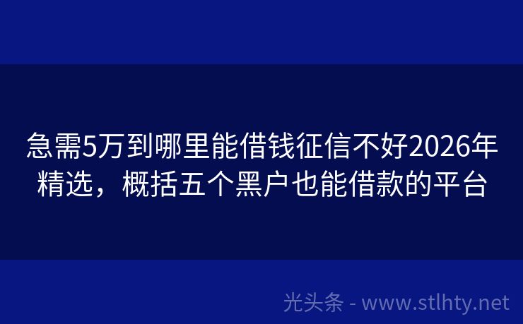 急需5万到哪里能借钱征信不好2026年精选，概括五个黑户也能借款的平台