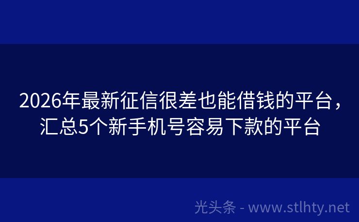 2026年最新征信很差也能借钱的平台，汇总5个新手机号容易下款的平台