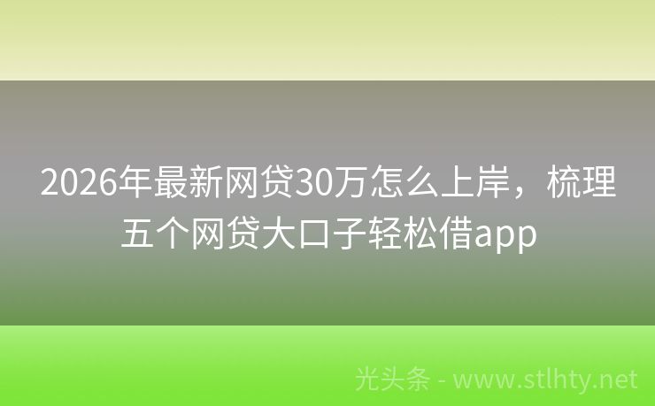 2026年最新网贷30万怎么上岸，梳理五个网贷大口子轻松借app