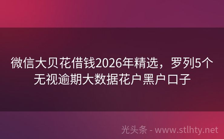 微信大贝花借钱2026年精选，罗列5个无视逾期大数据花户黑户口子