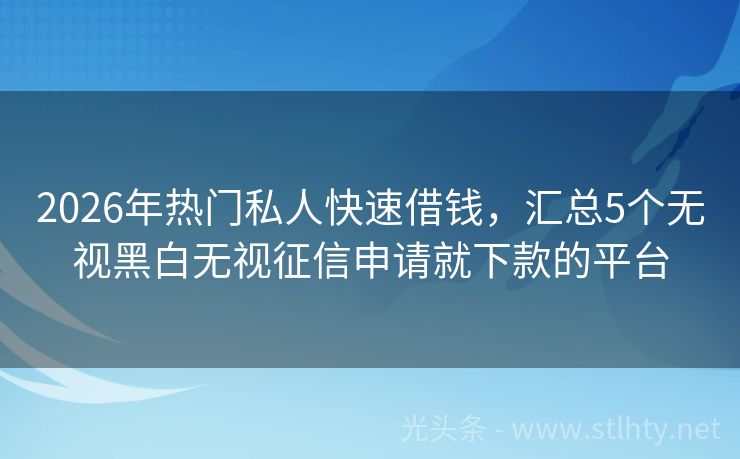 2026年热门私人快速借钱，汇总5个无视黑白无视征信申请就下款的平台