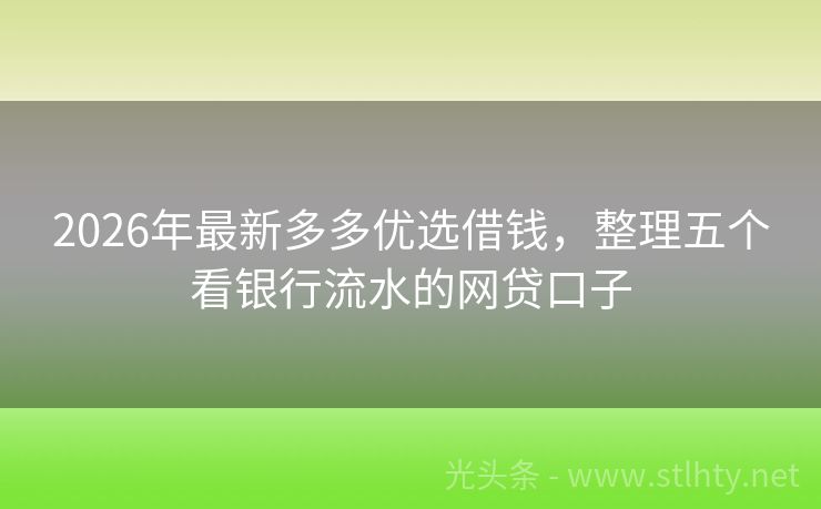 2026年最新多多优选借钱，整理五个看银行流水的网贷口子