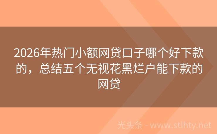 2026年热门小额网贷口子哪个好下款的，总结五个无视花黑烂户能下款的网贷