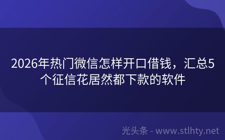2026年热门微信怎样开口借钱，汇总5个征信花居然都下款的软件
