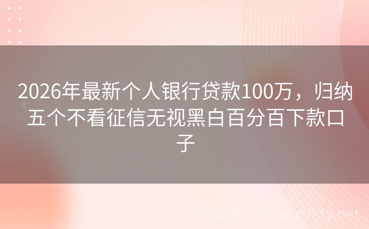 2026年最新个人银行贷款100万，归纳五个不看征信无视黑白百分百下款口子