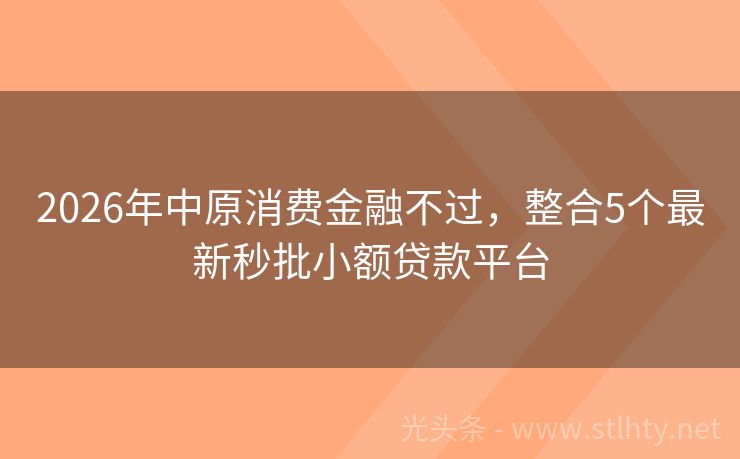 2026年中原消费金融不过，整合5个最新秒批小额贷款平台
