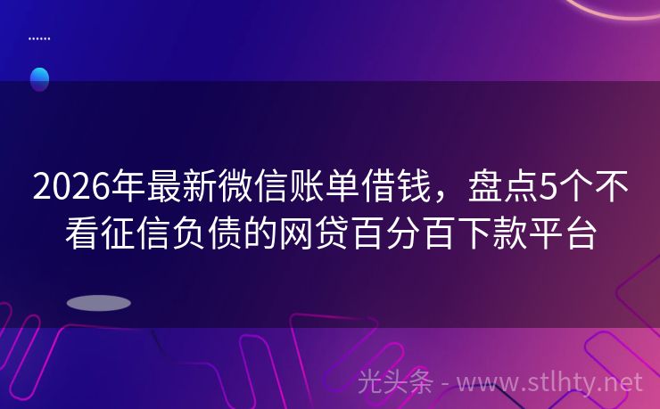 2026年最新微信账单借钱，盘点5个不看征信负债的网贷百分百下款平台