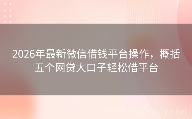 2026年最新微信借钱平台操作，概括五个网贷大口子轻松借平台