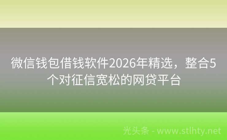 微信钱包借钱软件2026年精选，整合5个对征信宽松的网贷平台