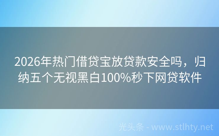 2026年热门借贷宝放贷款安全吗，归纳五个无视黑白100%秒下网贷软件