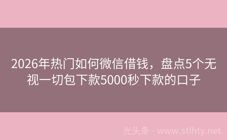 2026年热门如何微信借钱，盘点5个无视一切包下款5000秒下款的口子
