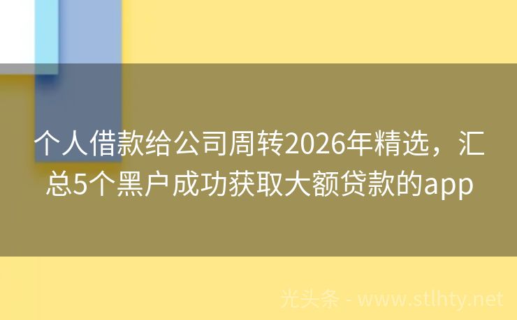 个人借款给公司周转2026年精选，汇总5个黑户成功获取大额贷款的app