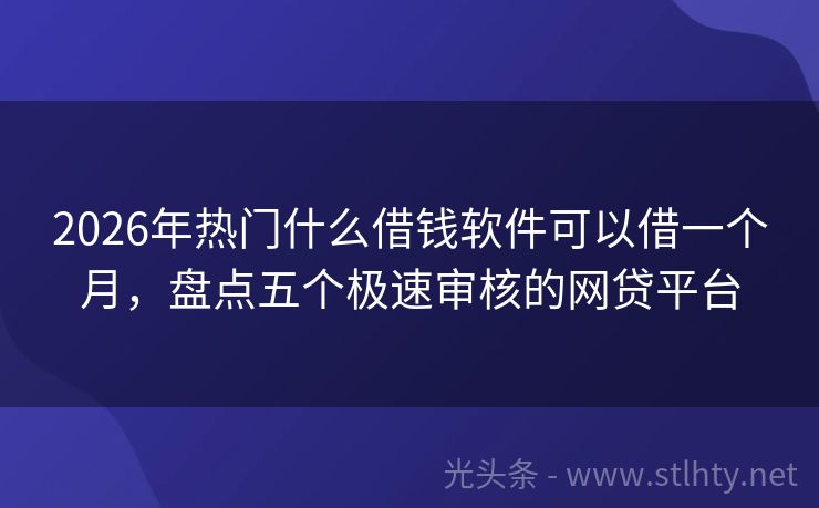 2026年热门什么借钱软件可以借一个月，盘点五个极速审核的网贷平台