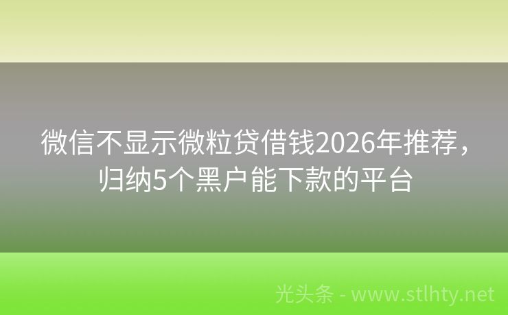 微信不显示微粒贷借钱2026年推荐，归纳5个黑户能下款的平台