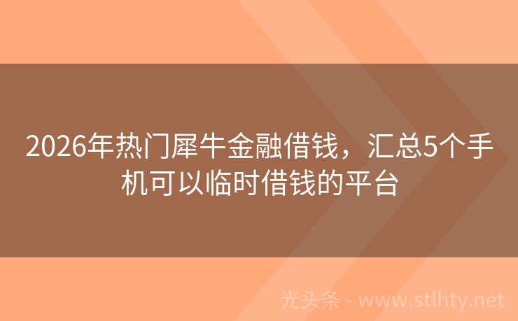 2026年热门犀牛金融借钱，汇总5个手机可以临时借钱的平台