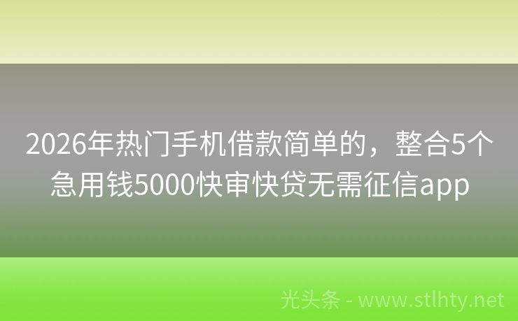 2026年热门手机借款简单的,整合5个急用钱5000快审快贷无需征信app