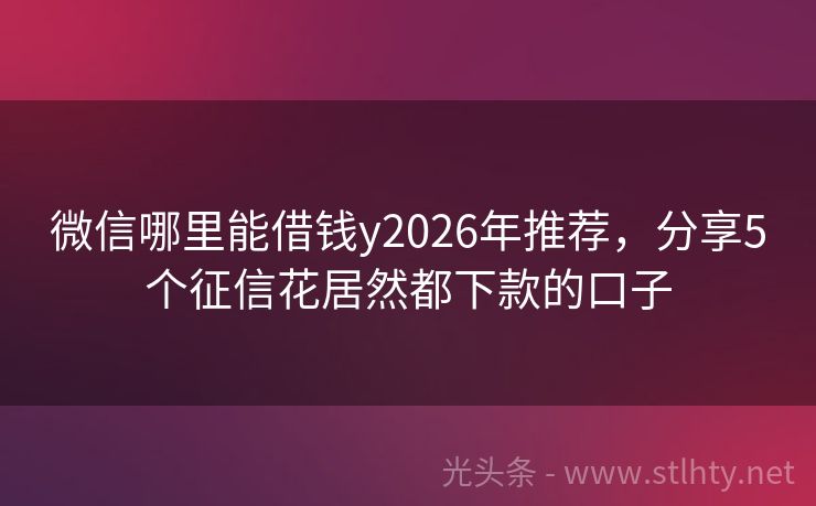 微信哪里能借钱y2026年推荐，分享5个征信花居然都下款的口子