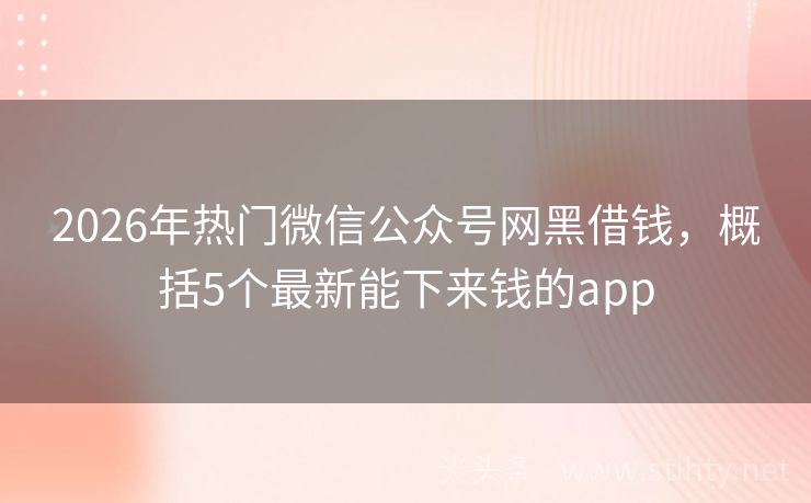 2026年热门微信公众号网黑借钱，概括5个最新能下来钱的app