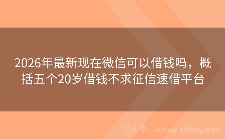 2026年最新现在微信可以借钱吗，概括五个20岁借钱不求征信速借平台