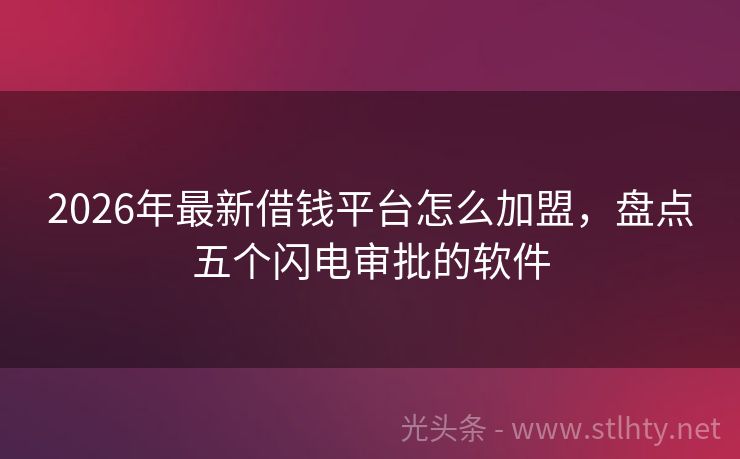 2026年最新借钱平台怎么加盟，盘点五个闪电审批的软件