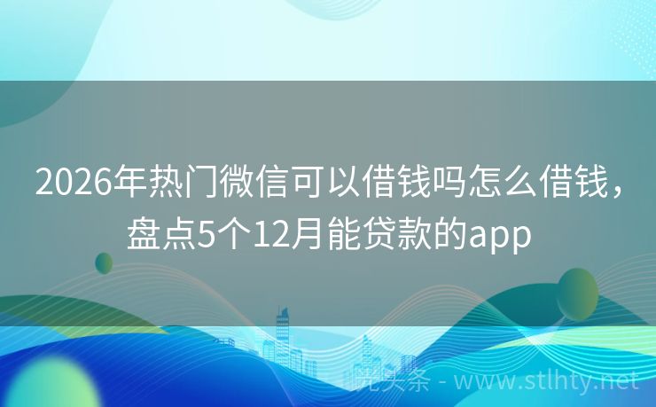 2026年热门微信可以借钱吗怎么借钱，盘点5个12月能贷款的app