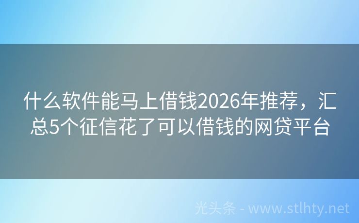 什么软件能马上借钱2026年推荐，汇总5个征信花了可以借钱的网贷平台