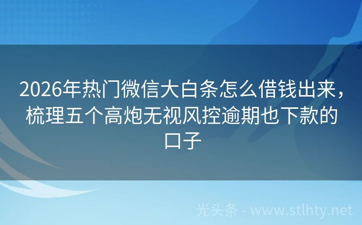 2026年热门微信大白条怎么借钱出来，梳理五个高炮无视风控逾期也下款的口子