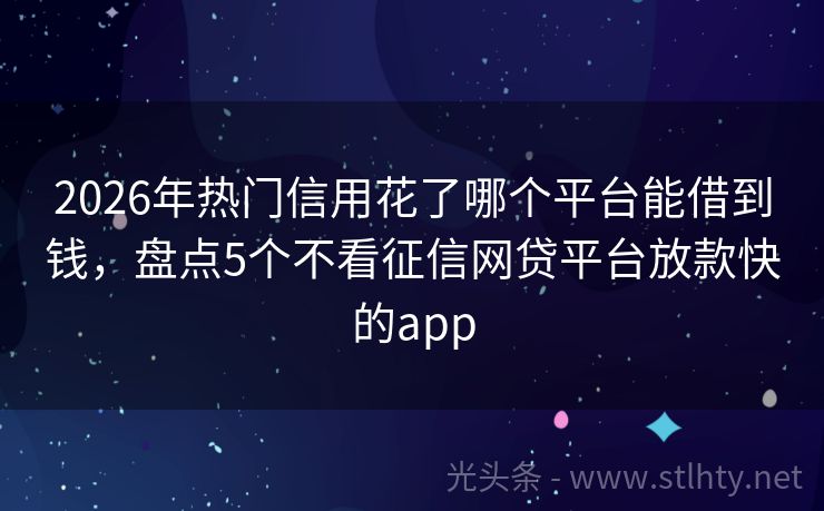2026年热门信用花了哪个平台能借到钱，盘点5个不看征信网贷平台放款快的app