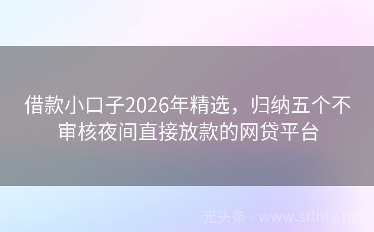 借款小口子2026年精选，归纳五个不审核夜间直接放款的网贷平台