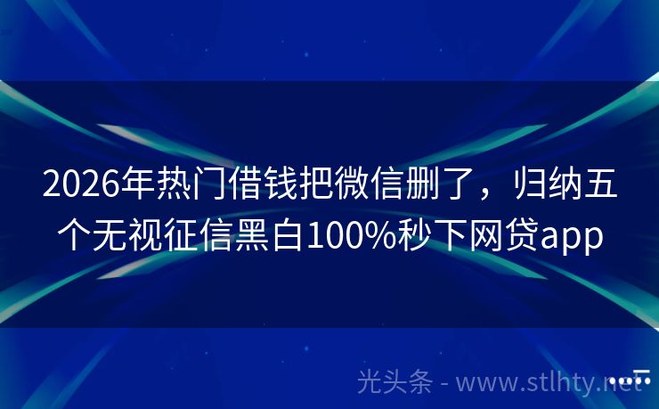 2026年热门借钱把微信删了，归纳五个无视征信黑白100%秒下网贷app