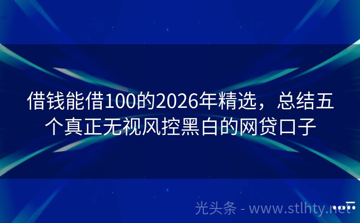 借钱能借100的2026年精选，总结五个真正无视风控黑白的网贷口子