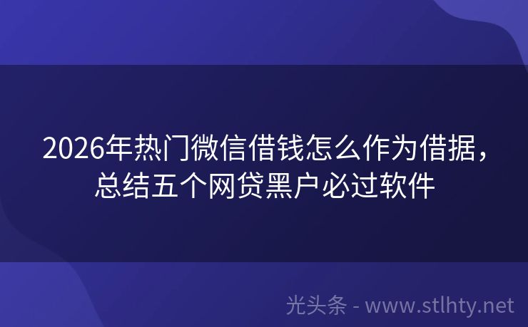 2026年热门微信借钱怎么作为借据,总结五个网贷黑户必过软件
