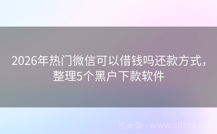 2026年热门微信可以借钱吗还款方式，整理5个黑户下款软件