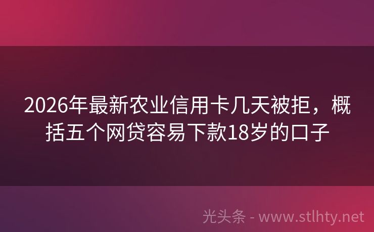 2026年最新农业信用卡几天被拒，概括五个网贷容易下款18岁的口子