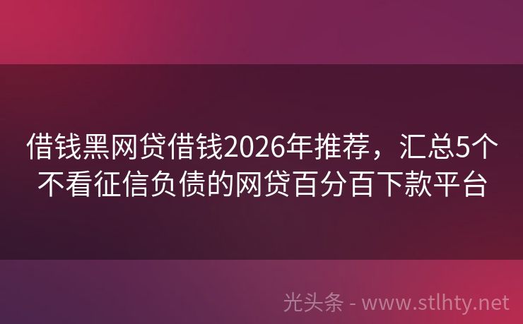借钱黑网贷借钱2026年推荐，汇总5个不看征信负债的网贷百分百下款平台