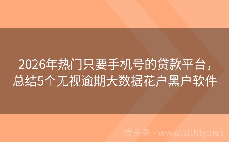 2026年热门只要手机号的贷款平台，总结5个无视逾期大数据花户黑户软件