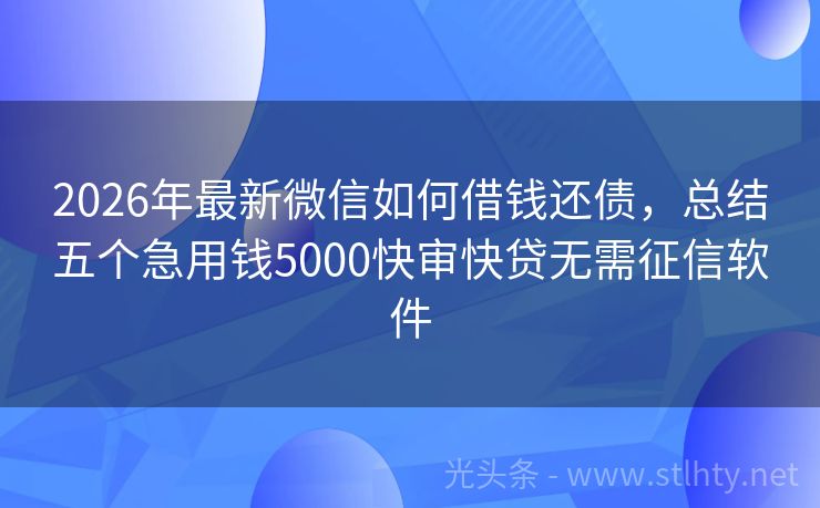 2026年最新微信如何借钱还债，总结五个急用钱5000快审快贷无需征信软件