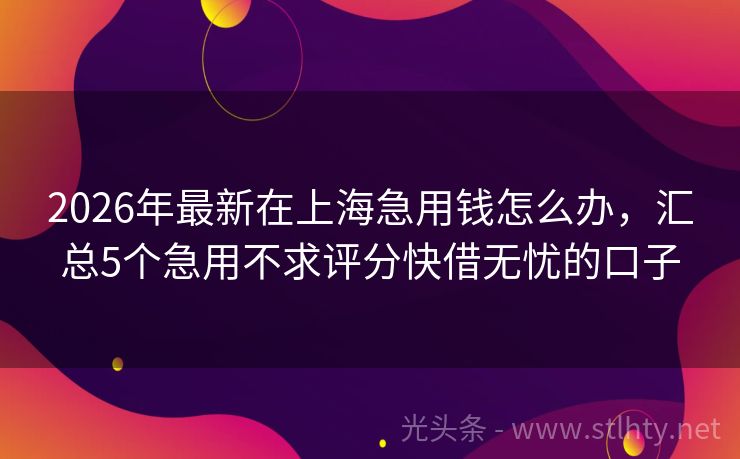 2026年最新在上海急用钱怎么办，汇总5个急用不求评分快借无忧的口子