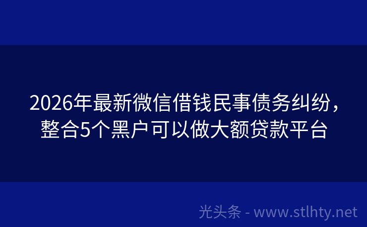 2026年最新微信借钱民事债务纠纷，整合5个黑户可以做大额贷款平台