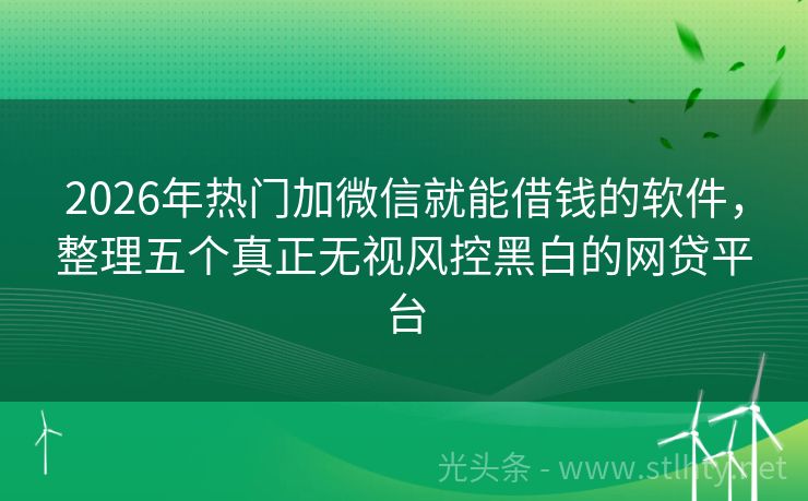 2026年热门加微信就能借钱的软件，整理五个真正无视风控黑白的网贷平台