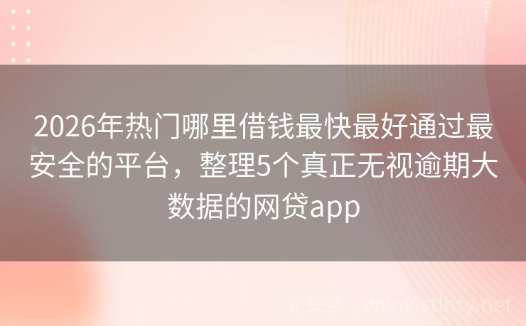 2026年热门哪里借钱最快最好通过最安全的平台，整理5个真正无视逾期大数据的网贷app
