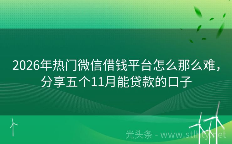 2026年热门微信借钱平台怎么那么难，分享五个11月能贷款的口子