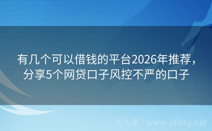 有几个可以借钱的平台2026年推荐，分享5个网贷口子风控不严的口子